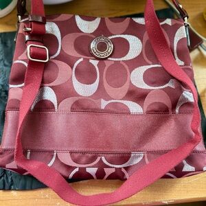 New Coach Burgundy Signature crossbody Tote Bag, with Dust Bag